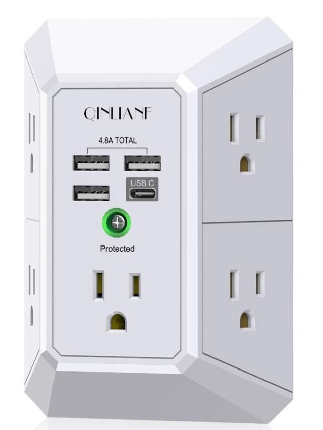 Wall Charger & Surge Protector – QINLIANF 5-Outlet Extender with 4 USB Ports, 1680J Power Strip